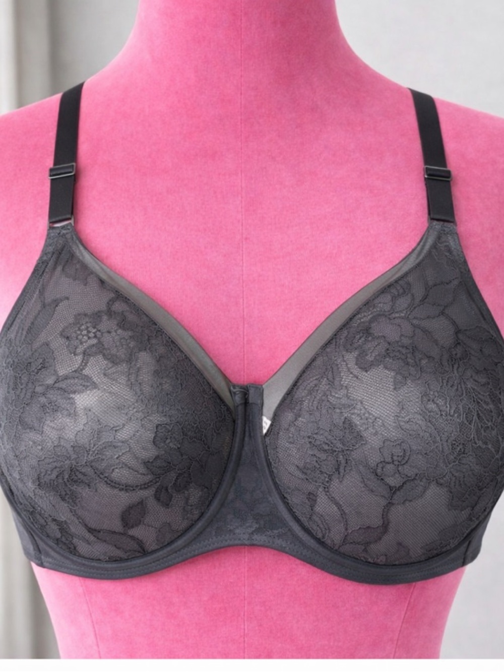 Cacique 46DD Gray Lace Underwire Bra | Lightly Lined Full Coverage